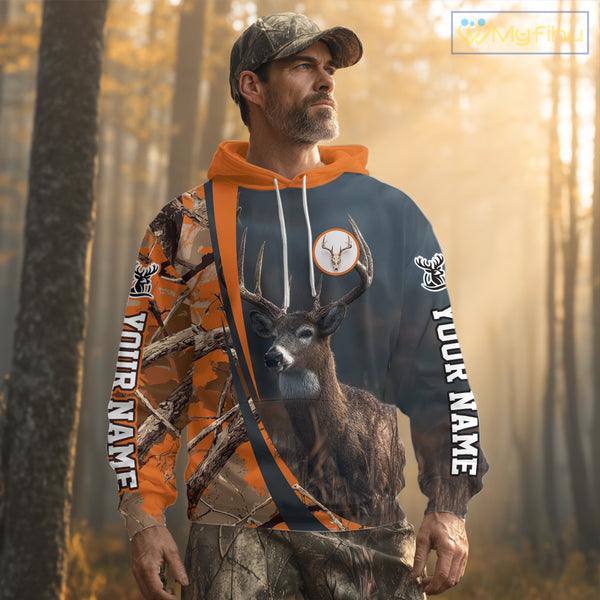 Whitetail Deer Hunting Big Game Camo Orange Custom Name 3D All Over Print Shirts NHT266