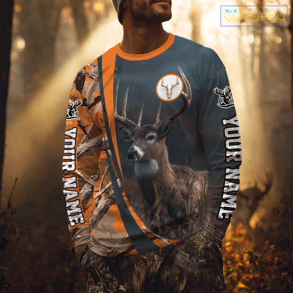 Whitetail Deer Hunting Big Game Camo Orange Custom Name 3D All Over Print Shirts NHT266