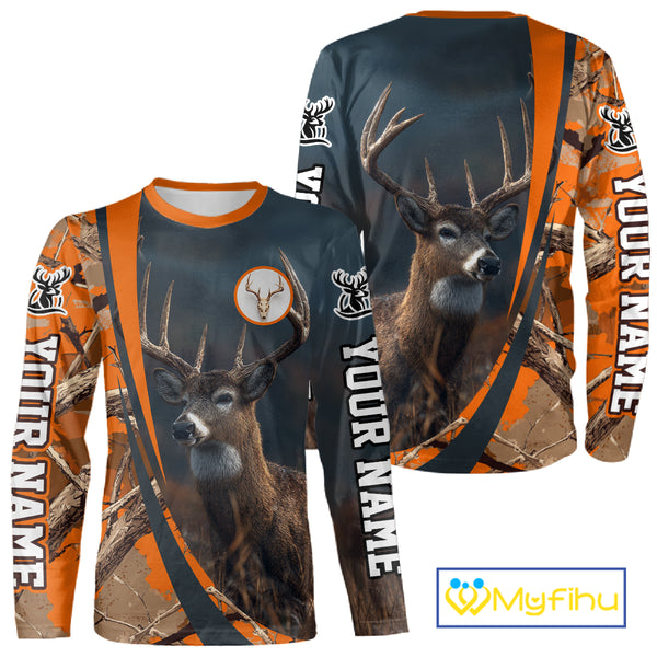 Whitetail Deer Hunting Big Game Camo Orange Custom Name 3D All Over Print Shirts NHT266