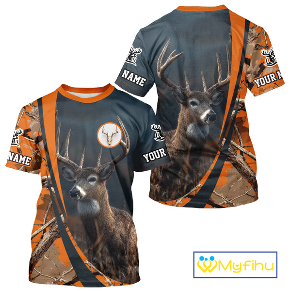 Whitetail Deer Hunting Big Game Camo Orange Custom Name 3D All Over Print Shirts NHT266