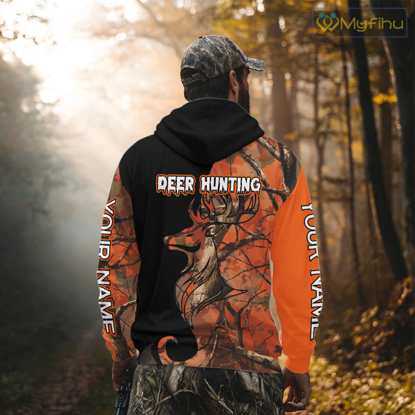 Deer Hunting Big Game Black Camo Orange Custom Name 3D All Over Print Shirts, Hunting Gift NHT267