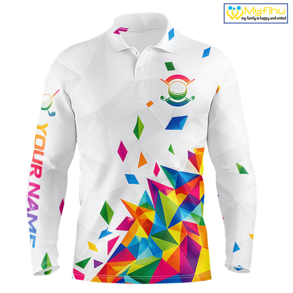 Custom Name Mens Golf Polo Jerseys – Breathable Colorful Geometric Athletic Shirt NHT839