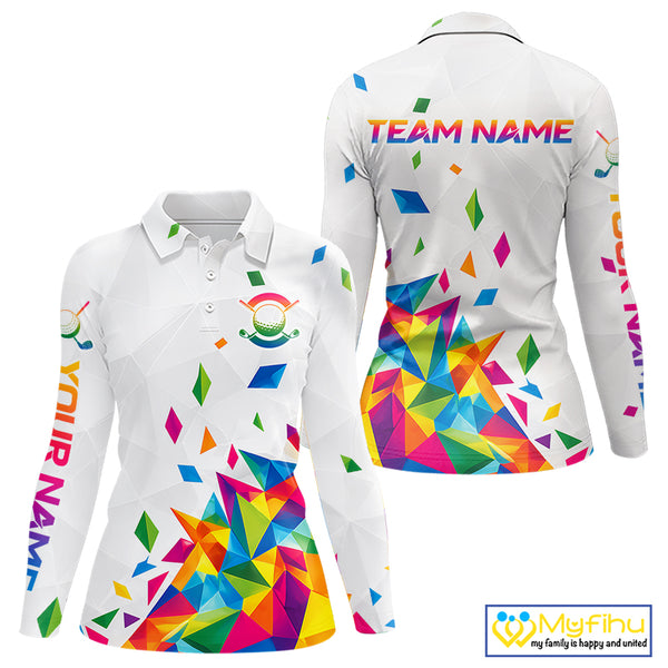 Custom Name Womens Golf Polo Jerseys – Breathable Colorful Geometric Athletic Shirt NHT839