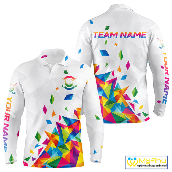 Custom Name Mens Golf Polo Jerseys – Breathable Colorful Geometric Athletic Shirt NHT839