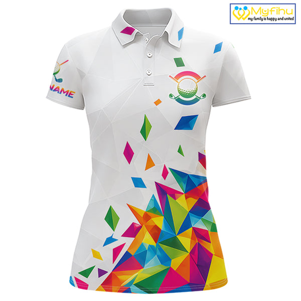 Custom Name Womens Golf Polo Jerseys – Breathable Colorful Geometric Athletic Shirt NHT839