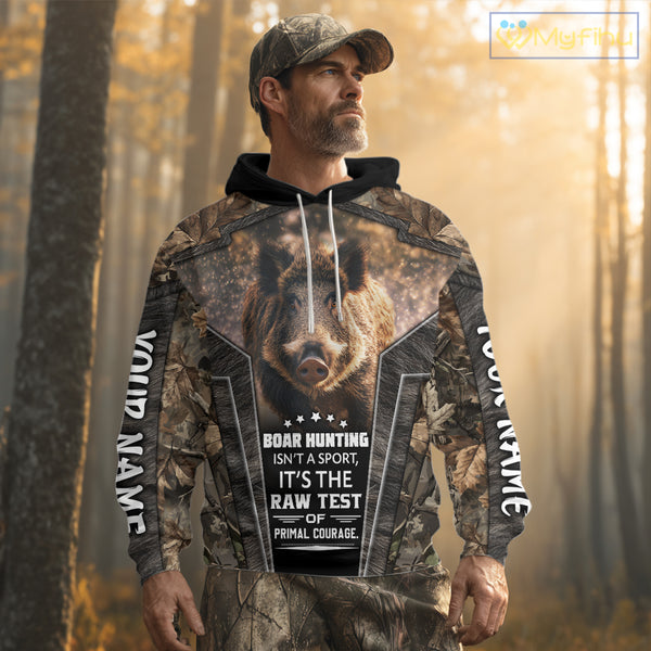 Personalized Wild Boar Hunting Shirt Camouflage Custom Name Hunting Clothes For Hunters NHT177