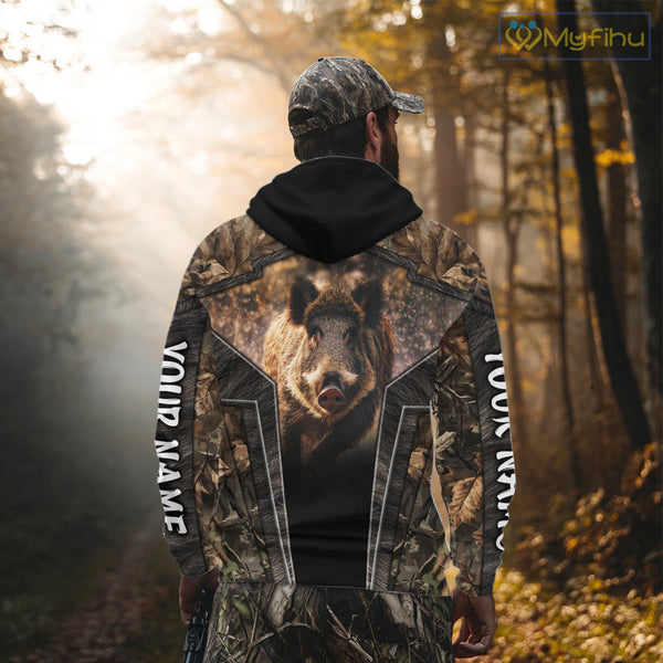 Personalized Wild Boar Hunting Shirt Camouflage Custom Name Hunting Clothes For Hunters NHT177