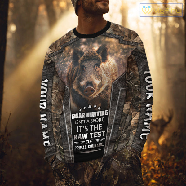 Personalized Wild Boar Hunting Shirt Camouflage Custom Name Hunting Clothes For Hunters NHT177