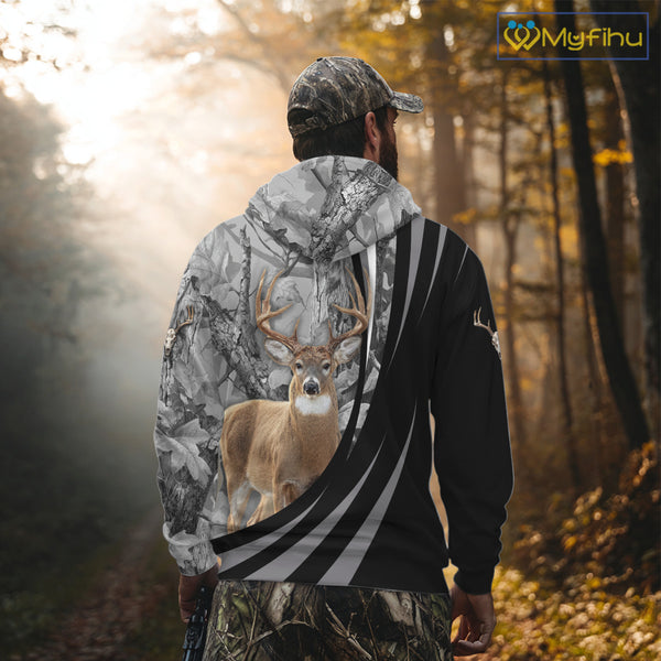 Deer Hunting Camo Custom Name 3D All Over Print Shirt Gray Black, Best Deer Hunting Shirt NHT210