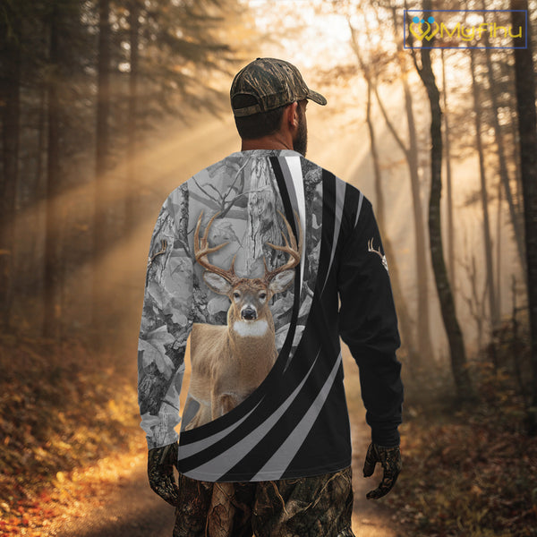 Deer Hunting Camo Custom Name 3D All Over Print Shirt Gray Black, Best Deer Hunting Shirt NHT210