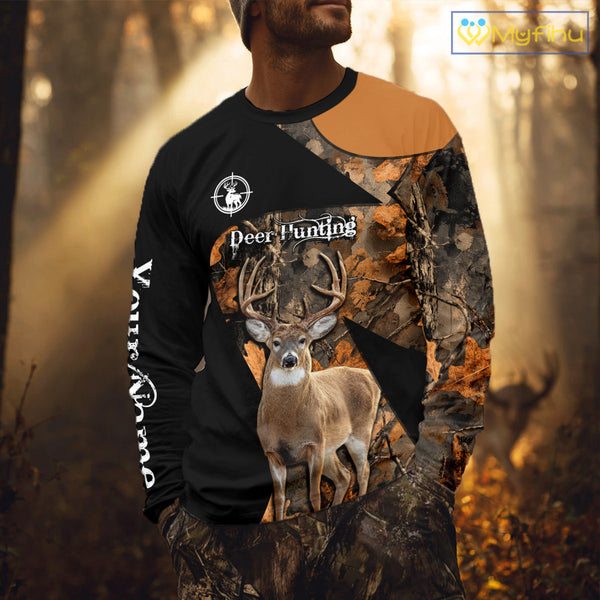 Deer Hunting Shirt Black Camo Orange 3D Custom Name, Season Deer Hunting NHT295