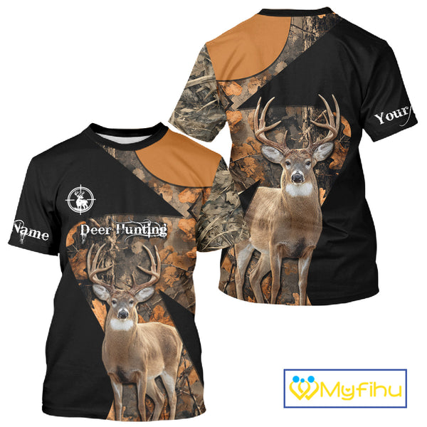 Deer Hunting Shirt Black Camo Orange 3D Custom Name, Season Deer Hunting NHT295