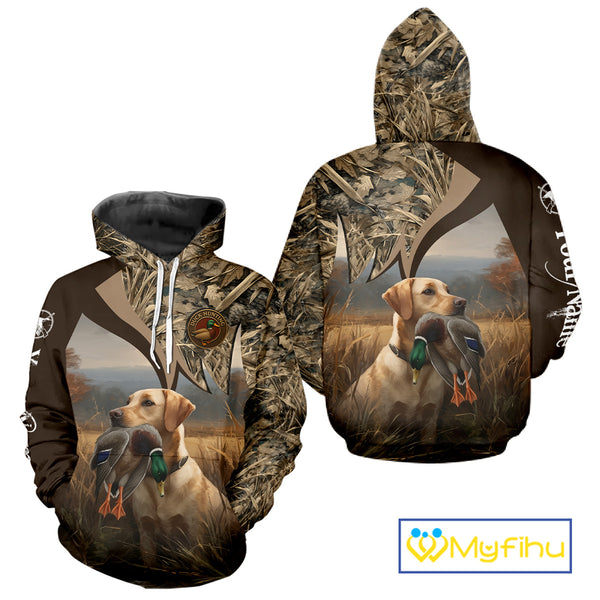 Yellow Lab Duck Hunting Camo Shirt, Personalized Waterfowl Hunting Clothes For Hunters NHT226