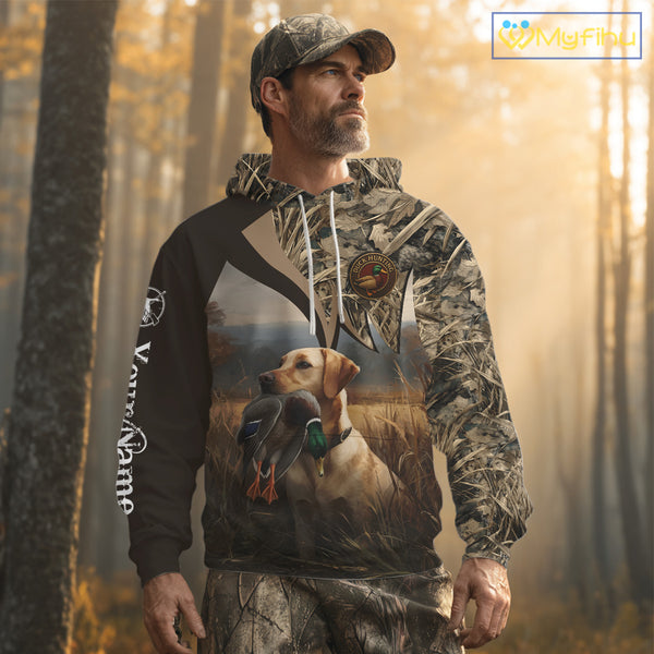 Yellow Lab Duck Hunting Camo Shirt, Personalized Waterfowl Hunting Clothes For Hunters NHT226