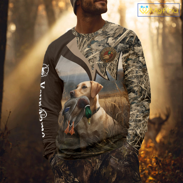 Yellow Lab Duck Hunting Camo Shirt, Personalized Waterfowl Hunting Clothes For Hunters NHT226