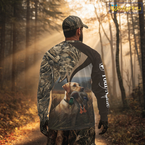 Yellow Lab Duck Hunting Camo Shirt, Personalized Waterfowl Hunting Clothes For Hunters NHT226