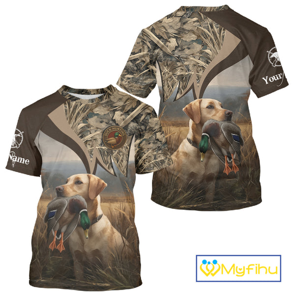 Yellow Lab Duck Hunting Camo Shirt, Personalized Waterfowl Hunting Clothes For Hunters NHT226