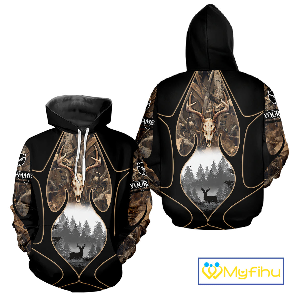 Deer Hunting Shirt 3D All Over Print Skull Deer Personalized Name, Hoodie Hunting For Men NHT363