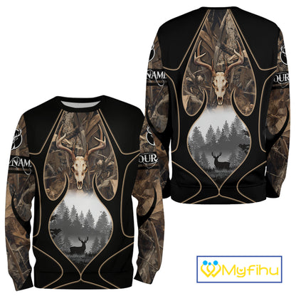 Deer Hunting Shirt 3D All Over Print Skull Deer Personalized Name, Hoodie Hunting For Men NHT363