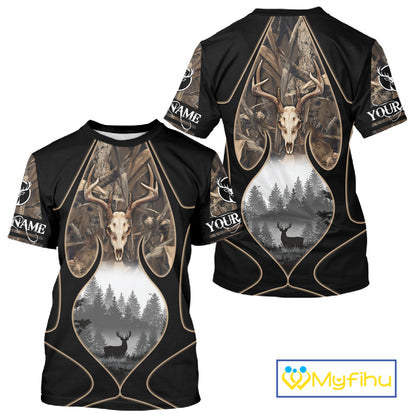 Deer Hunting Shirt 3D All Over Print Skull Deer Personalized Name, Hoodie Hunting For Men NHT363