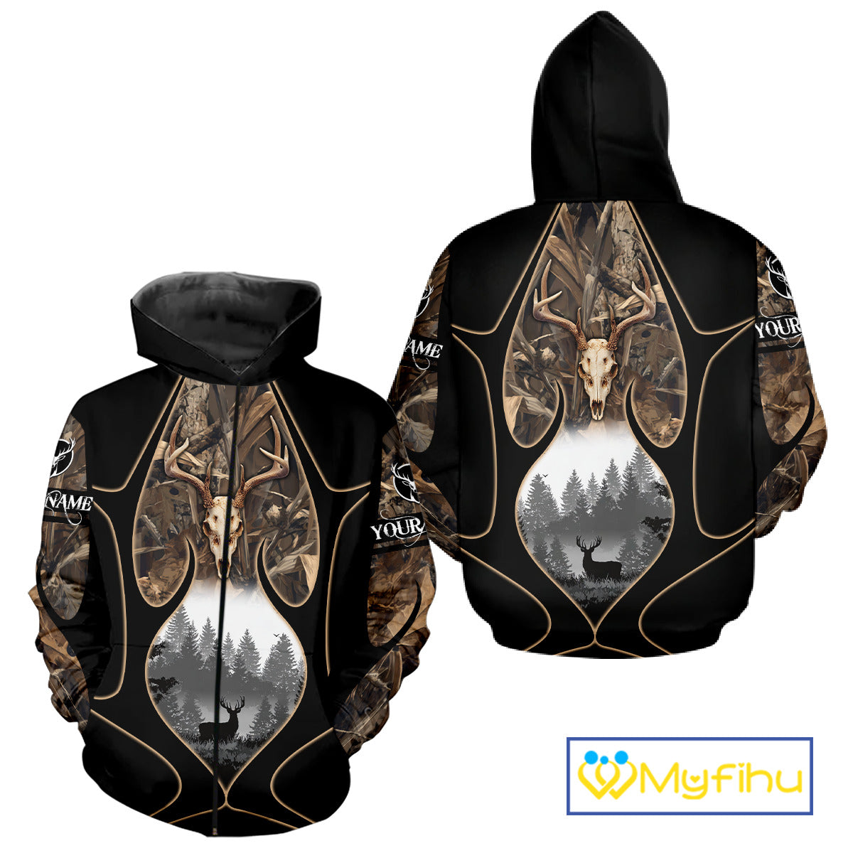 Deer Hunting Shirt 3D All Over Print Skull Deer Personalized Name, Hoodie Hunting For Men NHT363