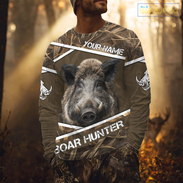 Personalized Wild Boar Hunting Camo Full Printing Shirts, Boar Hunting Gifts, Hunting Season NHT128