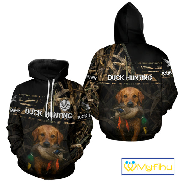 Mallard Duck Hunting Yellow Lab Custom Name 3D All Over Print Shirt, Lab Dog Hunting Gifts NHT130