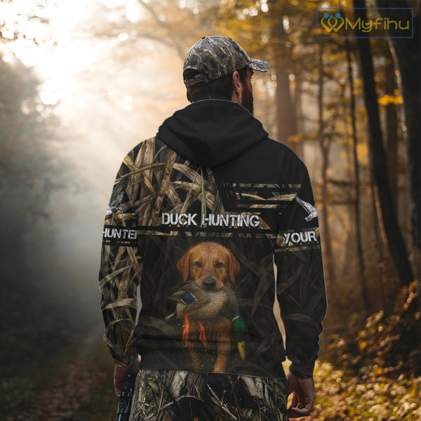 Mallard Duck Hunting Yellow Lab Custom Name 3D All Over Print Shirt, Lab Dog Hunting Gifts NHT130