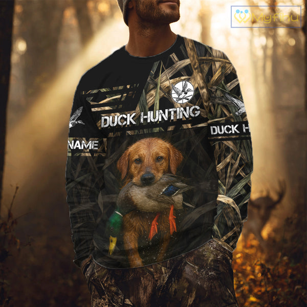 Mallard Duck Hunting Yellow Lab Custom Name 3D All Over Print Shirt, Lab Dog Hunting Gifts NHT130