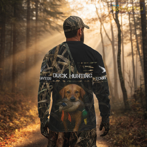 Mallard Duck Hunting Yellow Lab Custom Name 3D All Over Print Shirt, Lab Dog Hunting Gifts NHT130