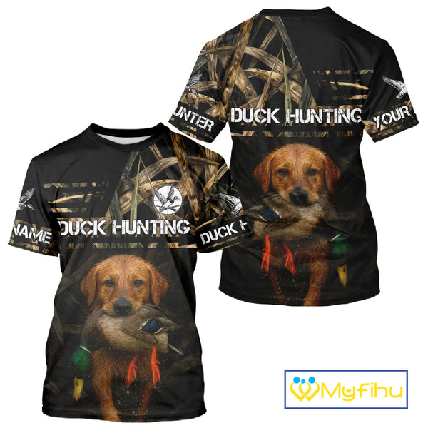 Mallard Duck Hunting Yellow Lab Custom Name 3D All Over Print Shirt, Lab Dog Hunting Gifts NHT130