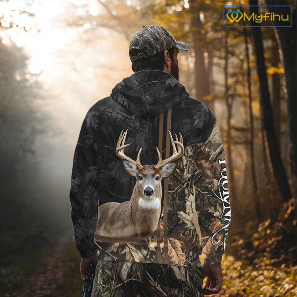 Personalized Deer Hunting Black Brown Camo Shirts,  Whitetail Deer Hunting Gift NHT311