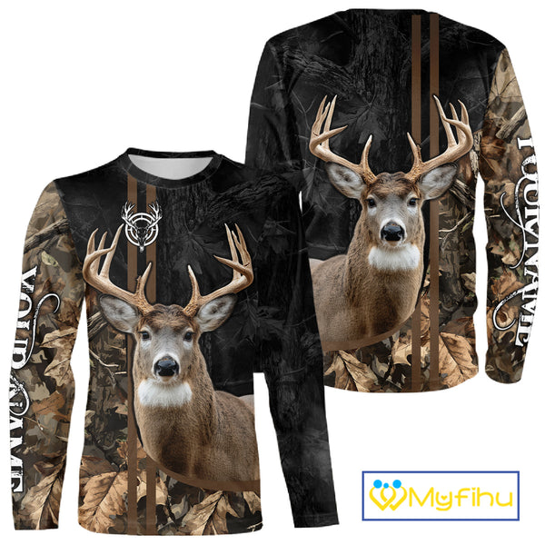 Personalized Deer Hunting Black Brown Camo Shirts,  Whitetail Deer Hunting Gift NHT311
