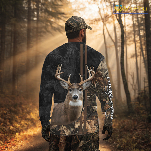 Personalized Deer Hunting Black Brown Camo Shirts,  Whitetail Deer Hunting Gift NHT311