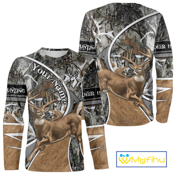 Whitetail Deer Hunting Big Game Shirt 3D All Over Print, Snow Winter Camo, Gift For Hunters NHT173