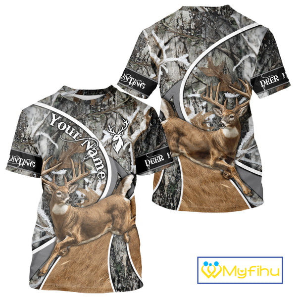 Whitetail Deer Hunting Big Game Shirt 3D All Over Print, Snow Winter Camo, Gift For Hunters NHT173
