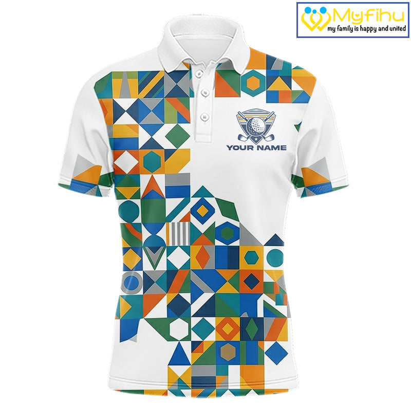 Colorful Geometric Custom Mens Golf Polo Shirts, Golf Jerseys For Golfer NHT840