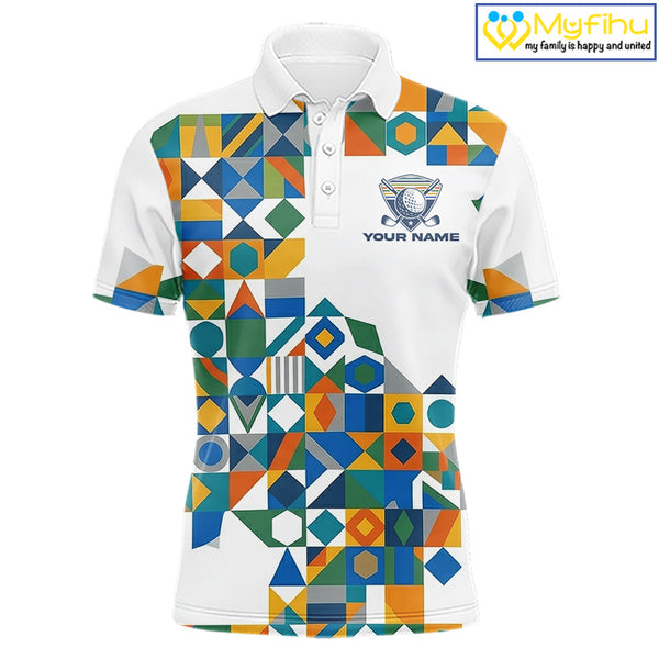 Colorful Geometric Custom Mens Golf Polo Shirts, Golf Jerseys For Golfer NHT840