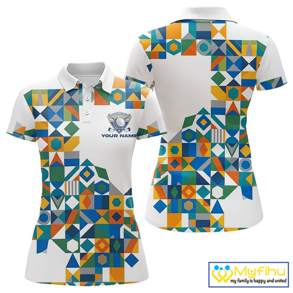 Colorful Geometric Custom Womens Golf Polo Shirts, Golf Jerseys For Golfer NHT840