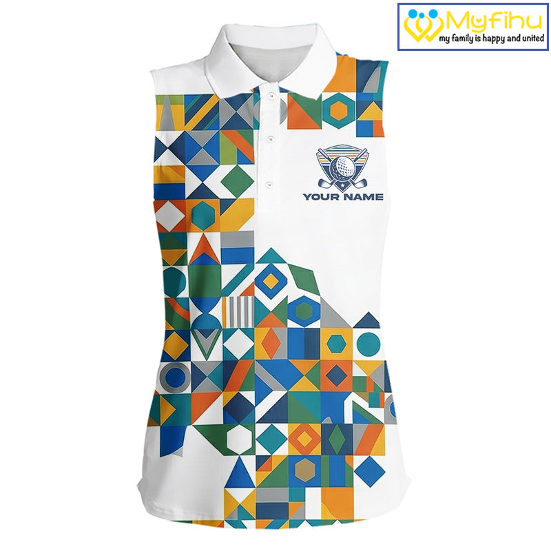 Colorful Geometric Custom Sleeveless Womens Golf Polo Shirts, Golf Jerseys For Golfer NHT840