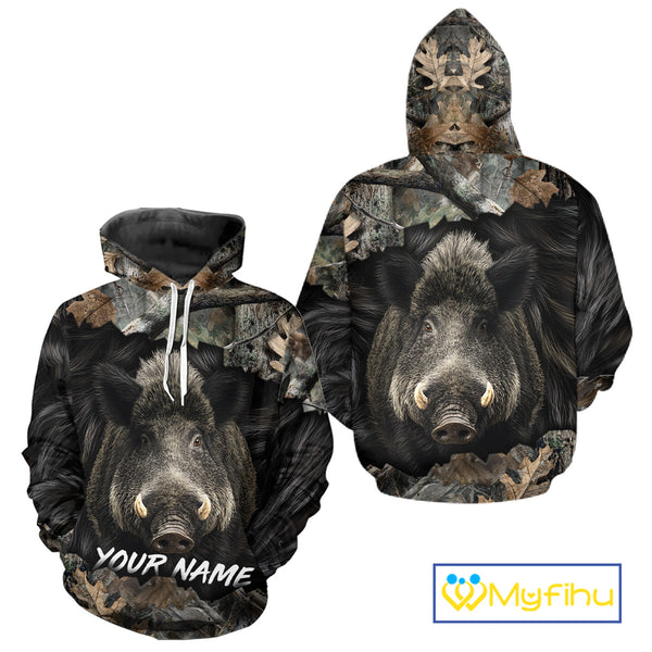 Wild Boar Hunting Black Camouflage Forest 3D Shirt For Hunting Season, Gift For Hunters NHT178