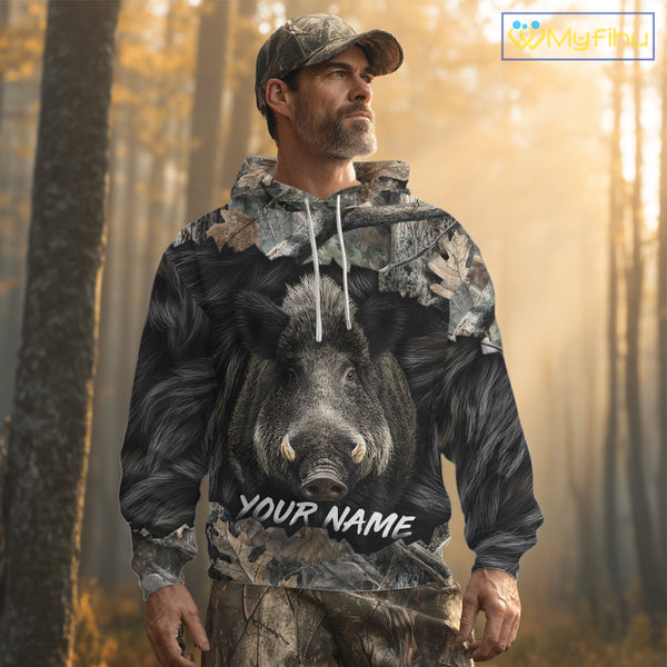 Wild Boar Hunting Black Camouflage Forest 3D Shirt For Hunting Season, Gift For Hunters NHT178