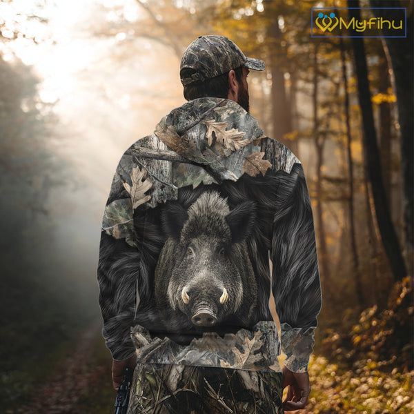 Wild Boar Hunting Black Camouflage Forest 3D Shirt For Hunting Season, Gift For Hunters NHT178