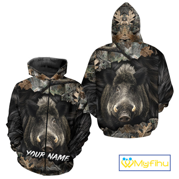 Wild Boar Hunting Black Camouflage Forest 3D Shirt For Hunting Season, Gift For Hunters NHT178