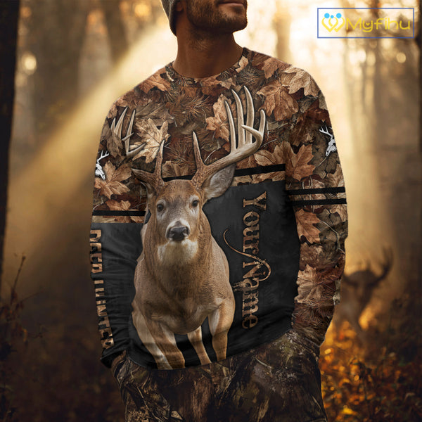 Best Custom Camo Autumn Whitetail Deer Hunting Shirt With Full All-Over 3D For Deer Hunters NHT180