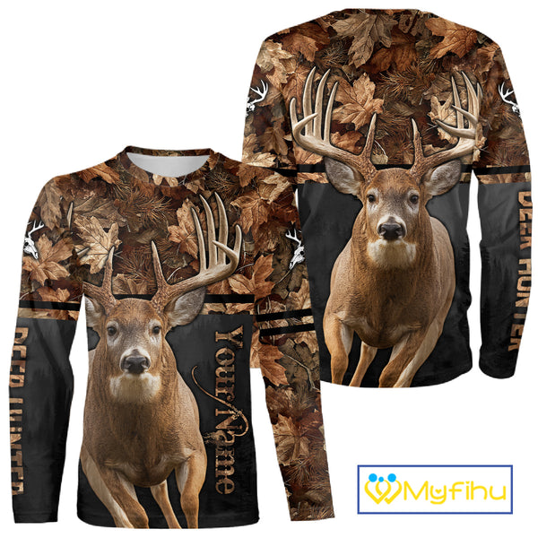 Best Custom Camo Autumn Whitetail Deer Hunting Shirt With Full All-Over 3D For Deer Hunters NHT180