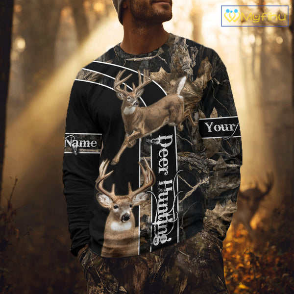 Best Deer Hunting Shirt Jumping Deer Custom Name Camo Clothes For Deer Hunters Gifts NHT187