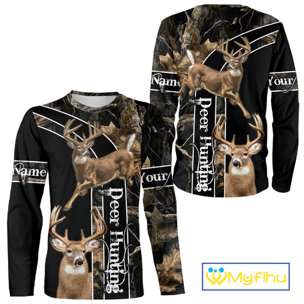 Best Deer Hunting Shirt Jumping Deer Custom Name Camo Clothes For Deer Hunters Gifts NHT187