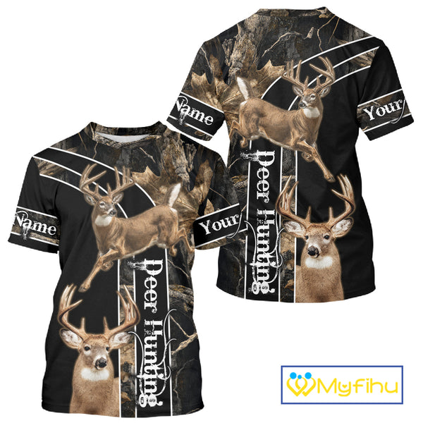 Best Deer Hunting Shirt Jumping Deer Custom Name Camo Clothes For Deer Hunters Gifts NHT187