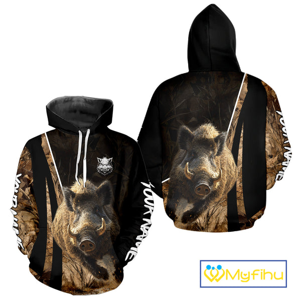 Best Custom Wild Boar Hunting Black Camo Forest 3D Printed Shirts, Hunting Gifts NHT284